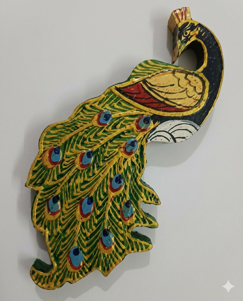 MAGNET PEACOCK LONGTAIL PAINTED