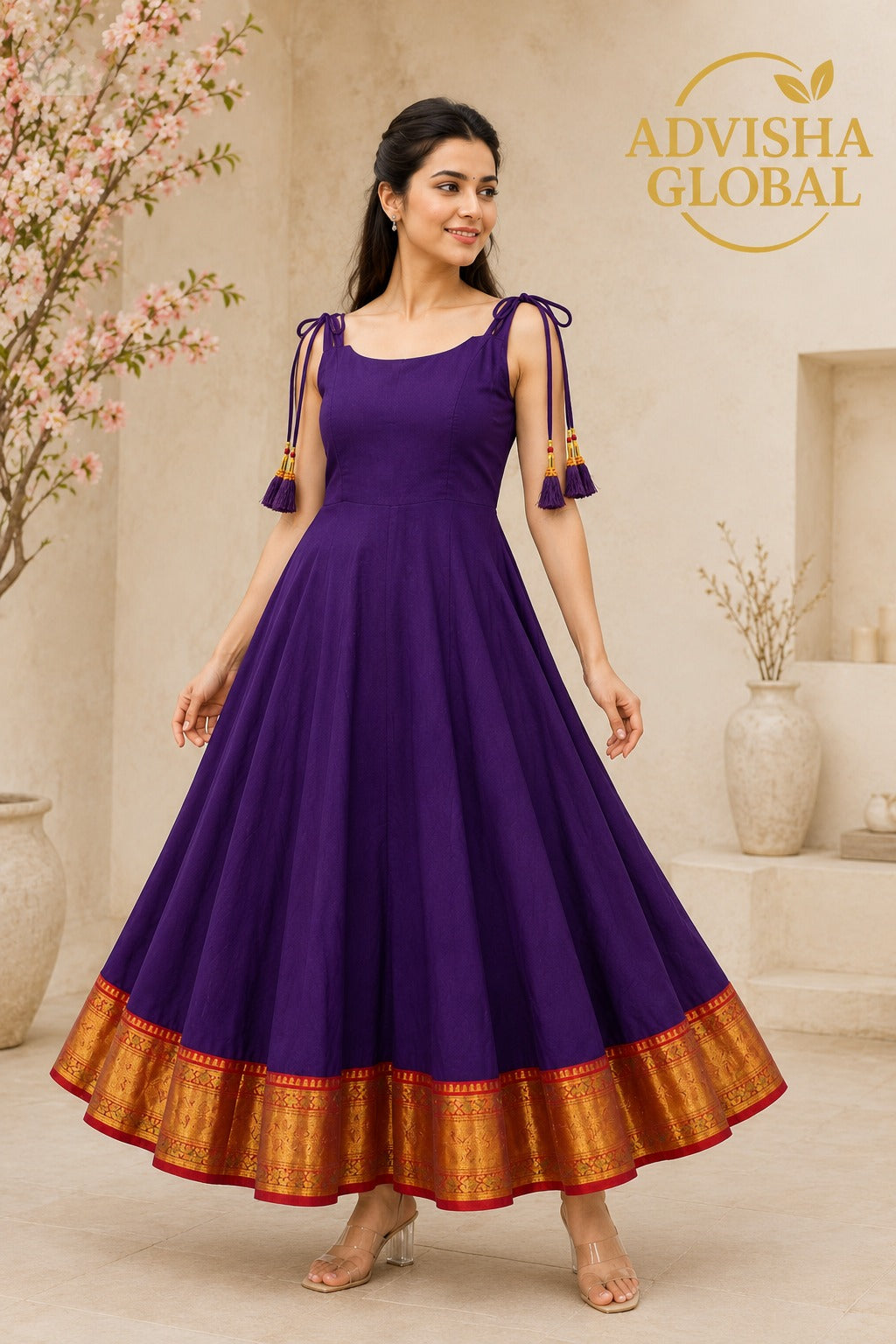 Elegant Long Maxi Gown with shoulder Nod Tie-Up